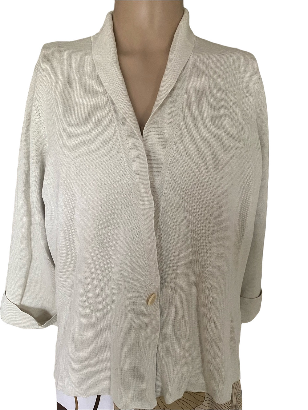 Eileen Fisher Cream silk/ cotton blend Open-Front Lightweight knit Jacket